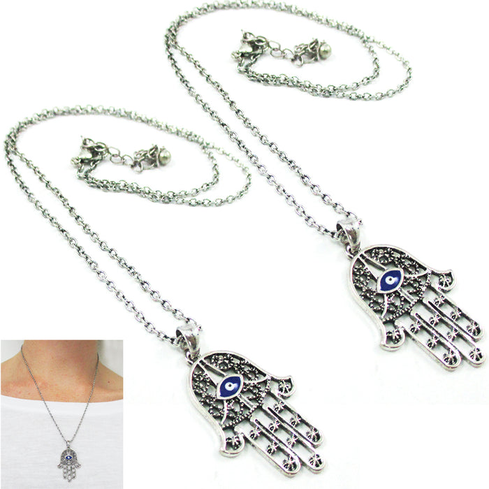 2 Pc Hamsa Hand Necklace Lucky Evil Eye Pendant Chain Necklace Kabbalah Fatima