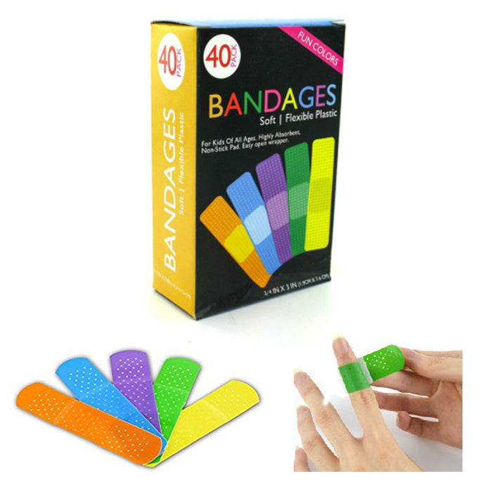 40 Bandages Adhesive Bands Flexible Strip Assorted Children First Aid Bands