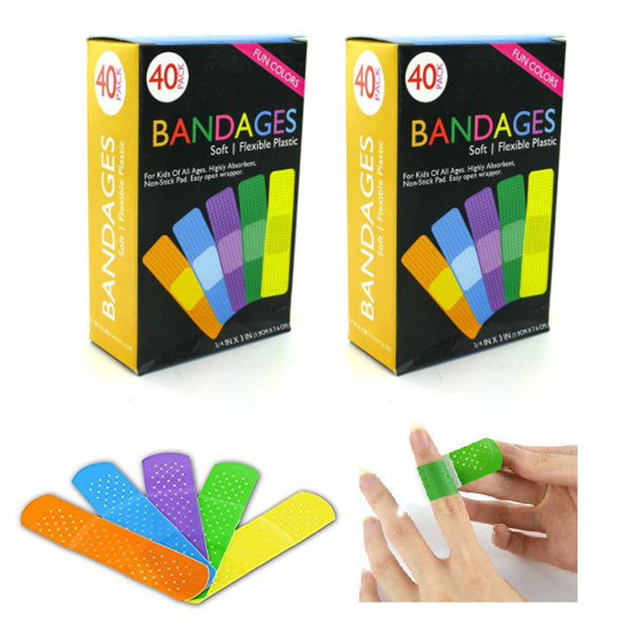 80 Bandages Adhesive Bands Flexible Strip Assorted Children First Aid Bandage