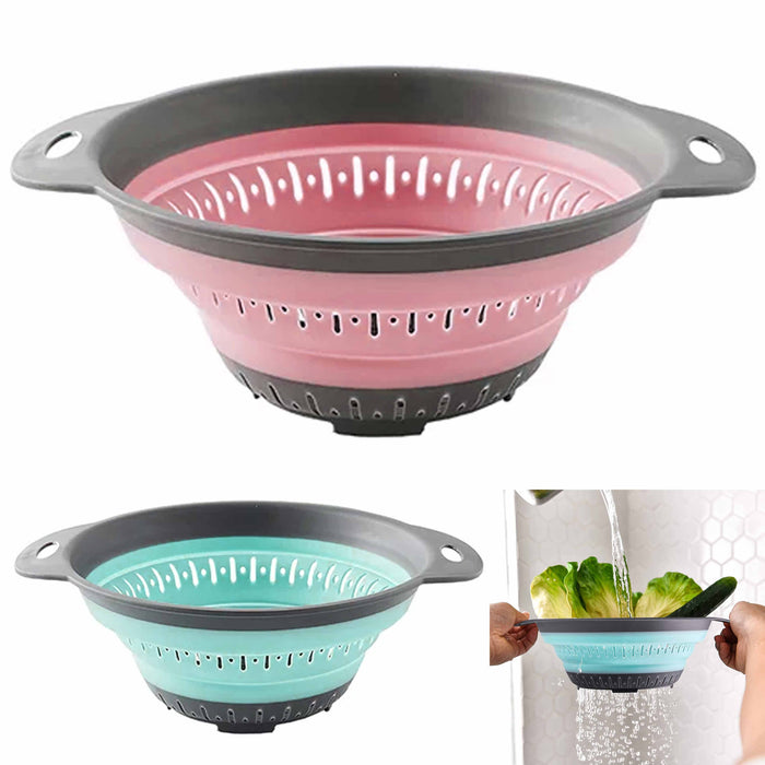 1 Collapsible Silicone Colander Sifter Strainer Drain Pasta Fruit Basket Kitchen