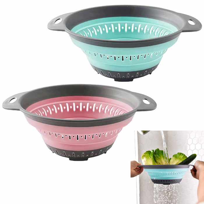 2 Silicone Strainer Colander Collapsible Sifter Drain Pasta Fruit Basket Kitchen