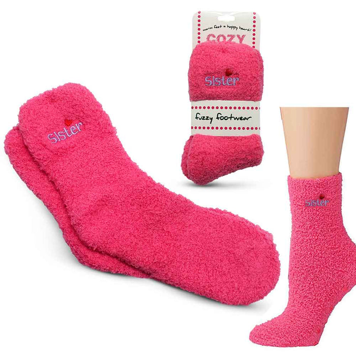 1 Pair Sister Cozy Plush Socks Women Sis Heart Soft One Size Warm Pink Gift