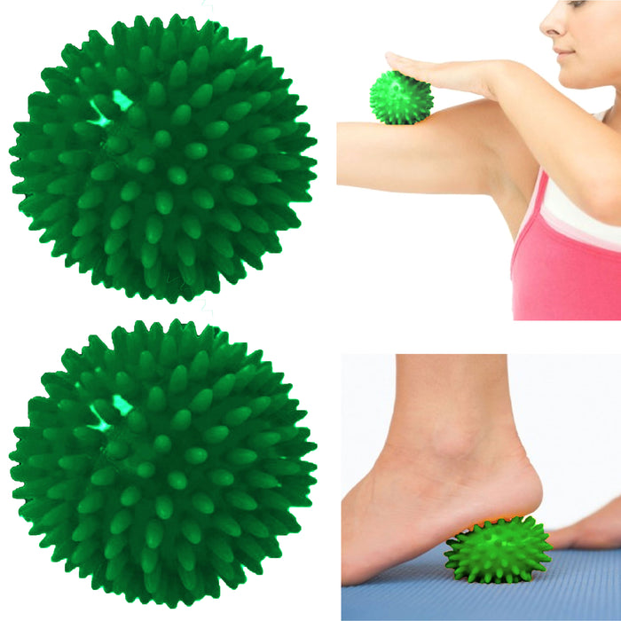 2 Pc Spiked Green Massage Fitness Yoga Exercise Gym Ball Rollers Hand Relief
