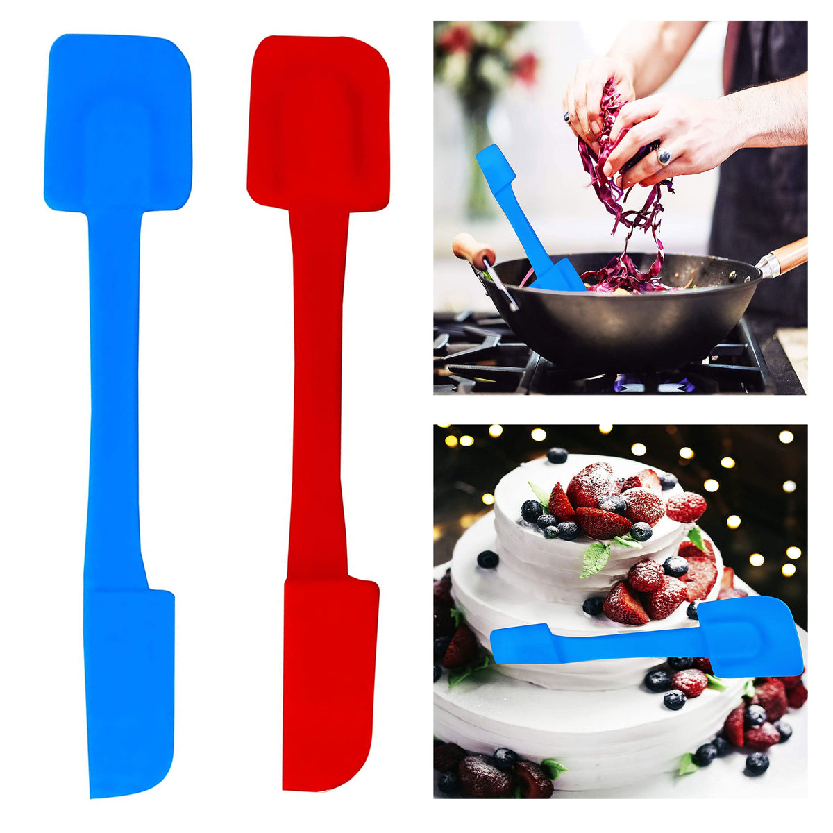 2 Pack Silicone Pan Scraper Kitchen Utensil Cleaning Spatula Cooking Baking Tool