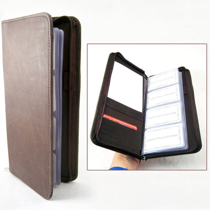 Genuine Leather Business Card Holder 160 Cards Organizer Book IDs Cards Brown !!