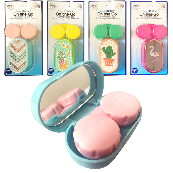 2 Packs Contact Lens Carrying Case Mirror Travel Kit Lens Container Storage Box
