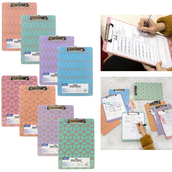 2x Retro Design Clipboards Standard Size Low Profile Clip Hard Wood Letter Paper