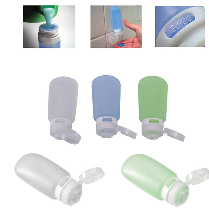 3 Travel Silicone Containers Leak Proof Squeeze Tube Bottle 2oz TSA Carry On New