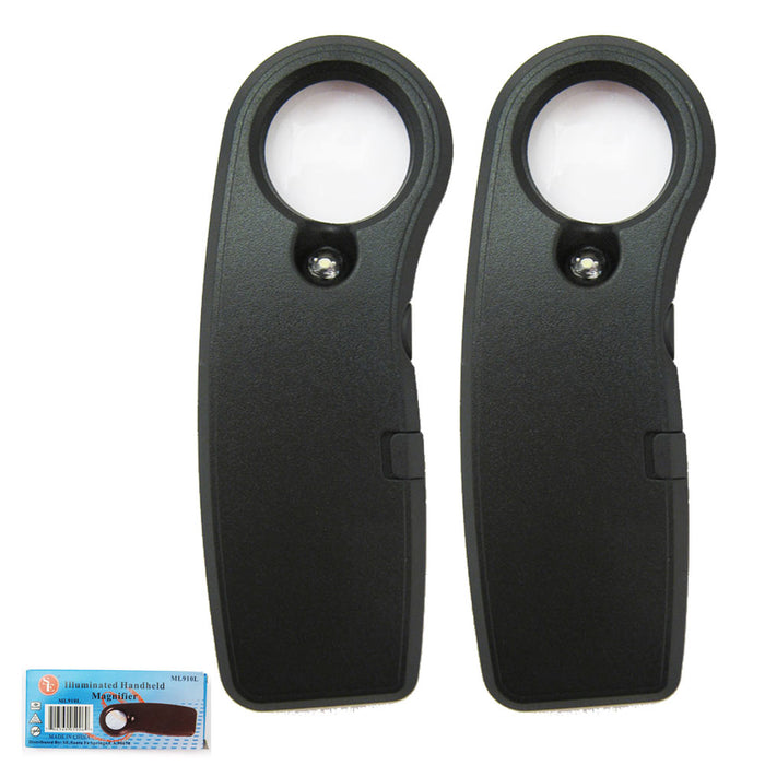2Pc 10X Pocket Lighted Magnifier Bright LED Light Magnifying Loupe Reading Lens
