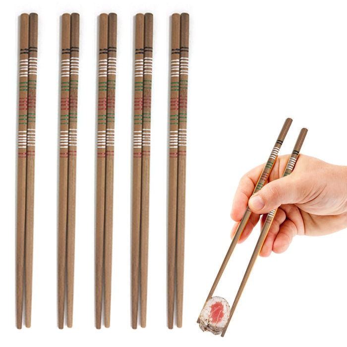 10 Pair Chinese Japanese Sushi Reusable Wooden Chopsticks Bamboo Design Pattern