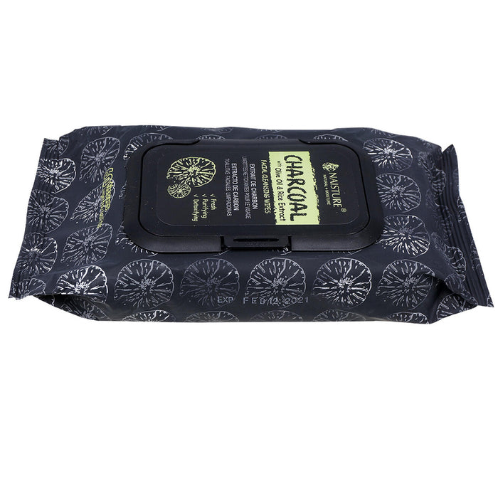 60 Ct Detoxifying Charcoal Facial Cleansing Wipes Face Olive Oil Rice Extract