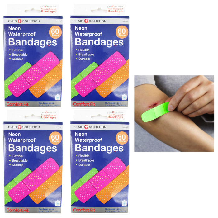 240 Neon Adhesive Bands Waterproof Bandages Strip 3/4" Kids Children First Aid