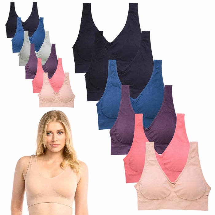 12 Women's Sports Bra Seamless Comfort Wire Free Yoga Fitness Stretch One Size