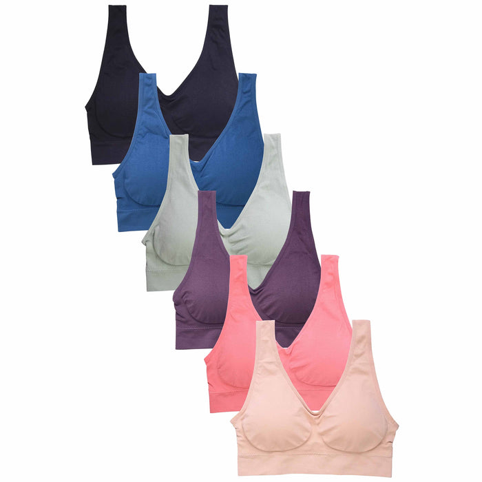 6 Women's Bra Comfort Wire Free Yoga Sport Fitness Gym Seamless Stretch One Size