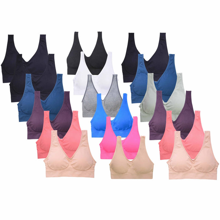 6 Women's Bra Comfort Wire Free Yoga Sport Fitness Gym Seamless Stretch One Size