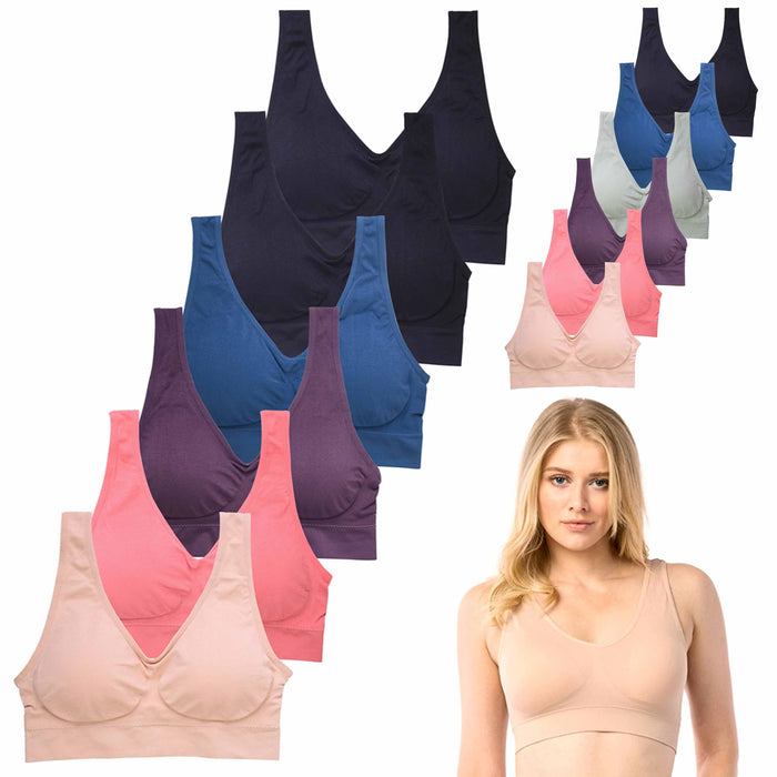 6 Women's Bra Comfort Wire Free Yoga Sport Fitness Gym Seamless Stretch One Size