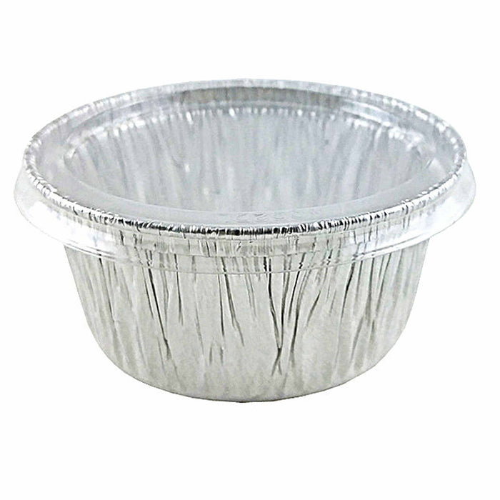 50 Ct 4oz Ramekin Aluminum Foil Cup With Clear Lids Tin Pan Baking Disposable