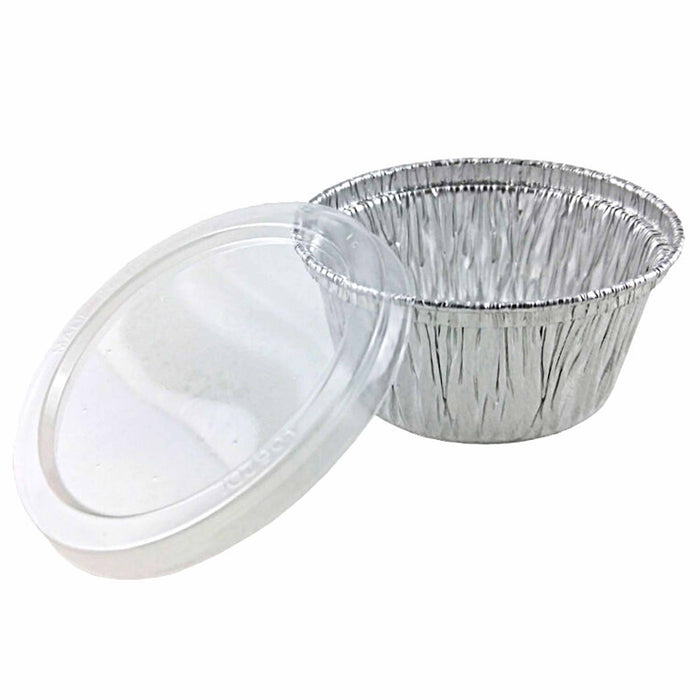 50 Ct 4oz Ramekin Aluminum Foil Cup With Clear Lids Tin Pan Baking Disposable