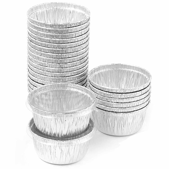 100 Ct 4oz Disposable Ramekin Aluminum Foil Baking Cups With Clear Lids Tin Pan