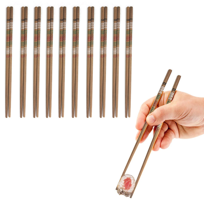 10 Pair Chinese Japanese Sushi Reusable Wooden Chopsticks Bamboo Design Pattern