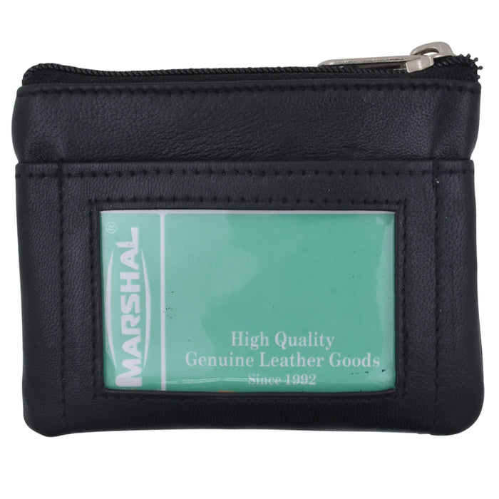 1 Coin Purse Change Pouch Genuine Leather Zippered Wallet ID Card Holder Black