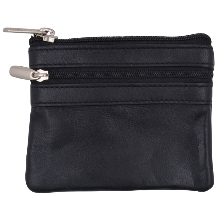 1 Coin Purse Change Pouch Genuine Leather Zippered Wallet ID Card Holder Black