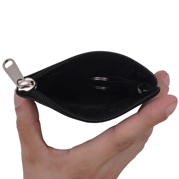 1 Coin Purse Change Pouch Genuine Leather Zippered Wallet ID Card Holder Black