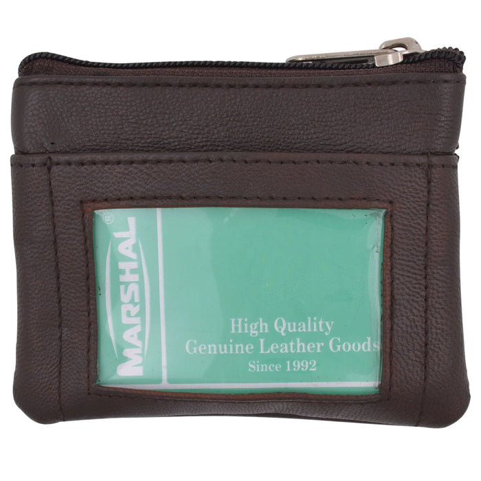1 Brown Genuine Leather Coin Purse Change Pouch Zippered ID Card Holder Wallet