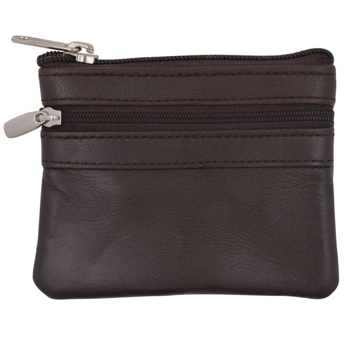1 Brown Genuine Leather Coin Purse Change Pouch Zippered ID Card Holder Wallet