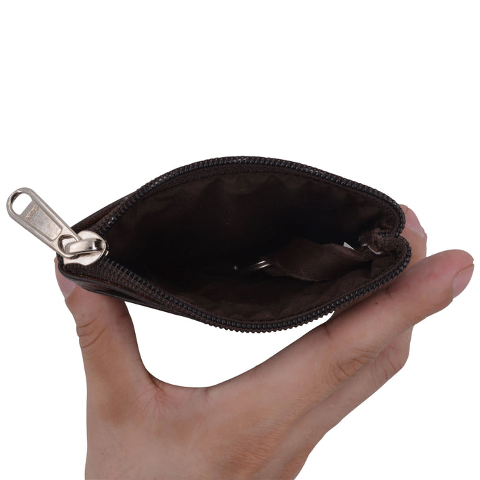 1 Brown Genuine Leather Coin Purse Change Pouch Zippered ID Card Holder Wallet