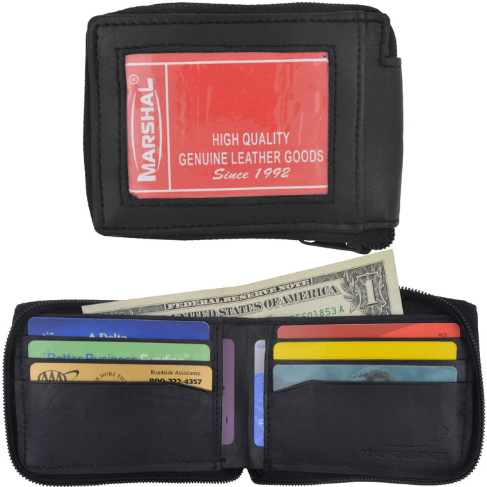 1 Men's Genuine Leather Bifold Credit ID Card Holder Wallet Zipper Pouch Black
