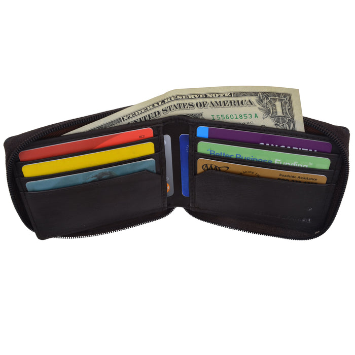1 Men's Genuine Leather Bifold Credit ID Card Holder Wallet Zipper Pouch Black