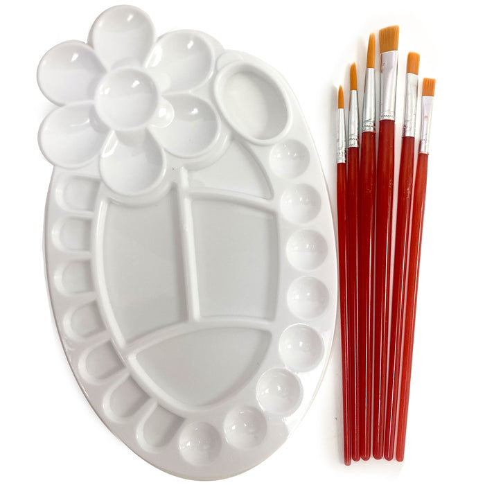 7 Pc Artist Brushes Palette Set Brush Paint Mixing Tray Kids Art Crafts Painting