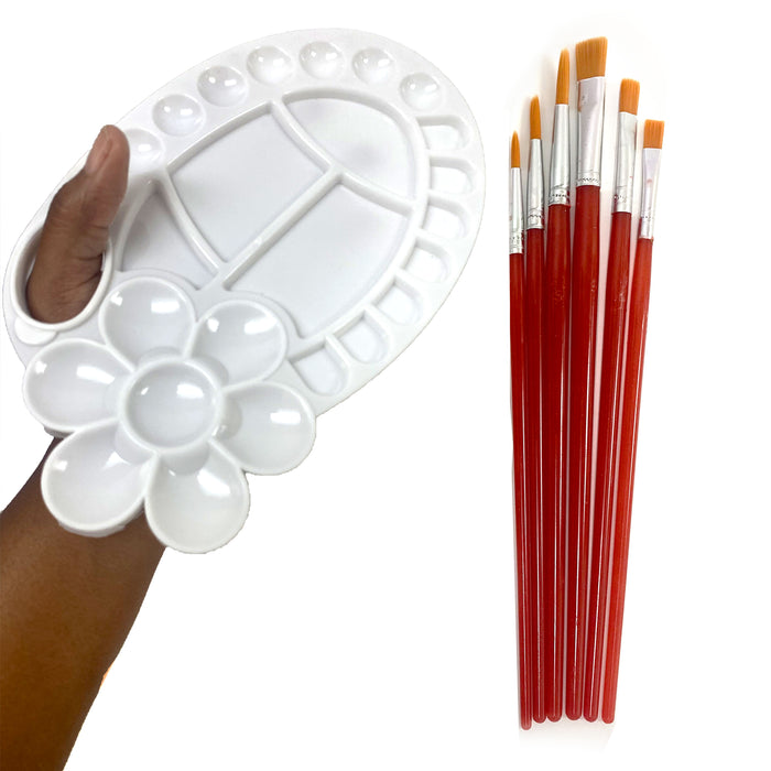 7 Pc Artist Brushes Palette Set Brush Paint Mixing Tray Kids Art Crafts Painting