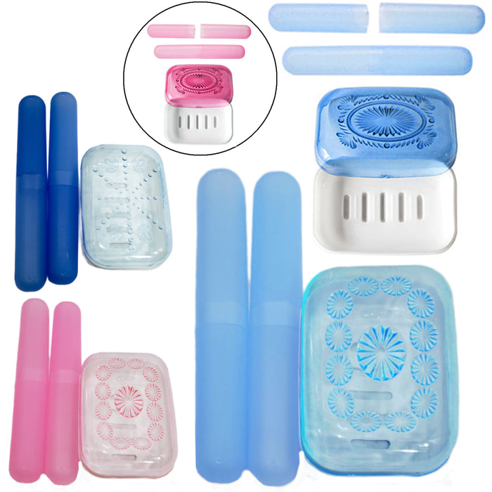 6PC Toothbrush Case Holders Soap Box Travel Container Cover Portable Plastic Set