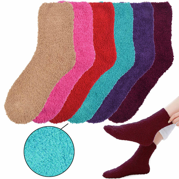 12 Pairs Womens Plush Fuzzy Socks Soft Cozy Warm Slipper Ladies Colors 9-11