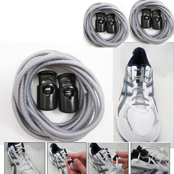 3 Elastic Shoe Laces No Tie Triathlon Marathon Running Run Shoelace Release Gray