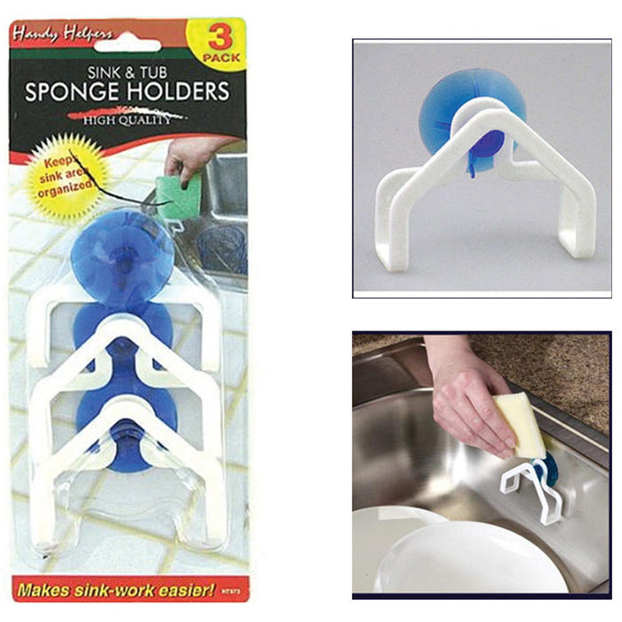 Handy Helpers 3 PC Sink Tub Sponge Holders Work Easy Suction Cup Kitchen Wash Dry Clean New !!