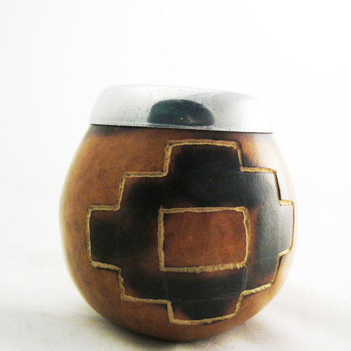 PAMPA ARGTENTINA CROSS CARVED MATE GOURD FOR YERBA OR TEA WITH STRAW BOMBILLA HANDMADE NATURAL 6952