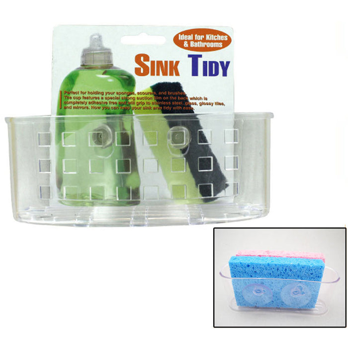 Kitchen Sink Caddy Organizer Sponge Dish Brush Holder Suction Cup Clear Plastic