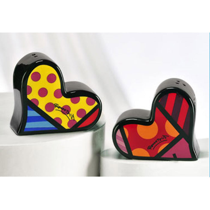New Romero Britto Heart Salt Pepper Shaker Set SAVE Ceramic Giftcraft  Kitchen !