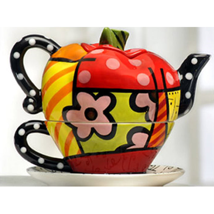 New Romero Britto Teapot Apple Tea for One Set Ceramic Decorative Collectible