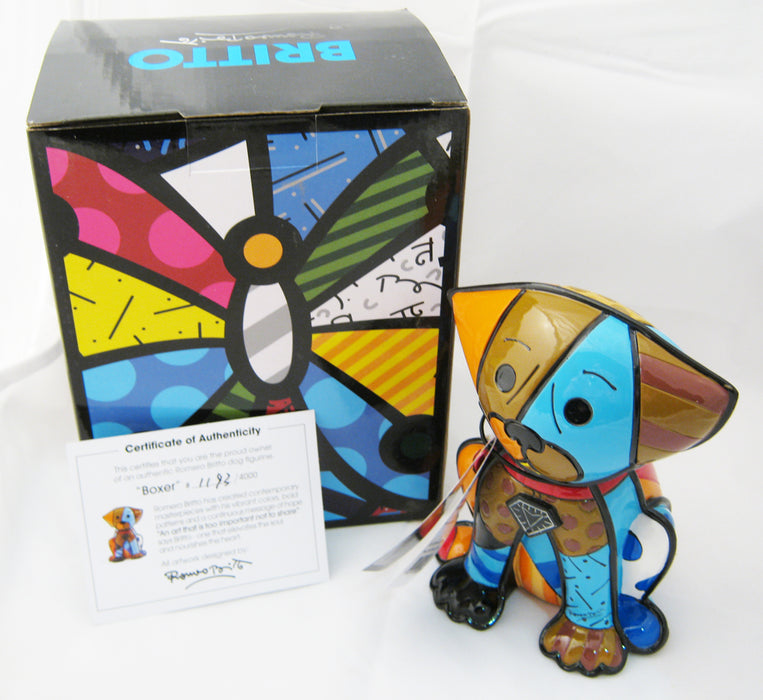 Romero Britto Boxer Dog Ceramic Sculpture Color Gift Decor Home Authentic New !!