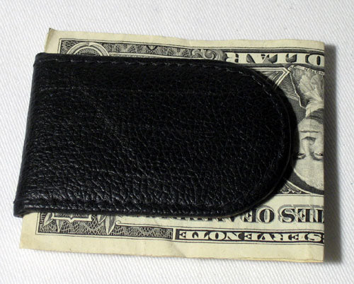 MENS BLACK LEATHER MONEY CLIP MAGNETIC THIN WALLET HOLDER ID CREDIT CARD NEW !