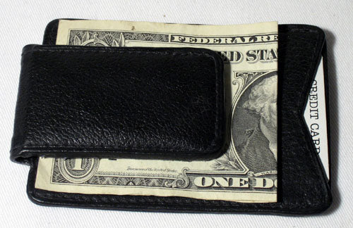 Mens Genuine Leather ID Credit Card Holder Money Clip Slim Wallets Silver Black