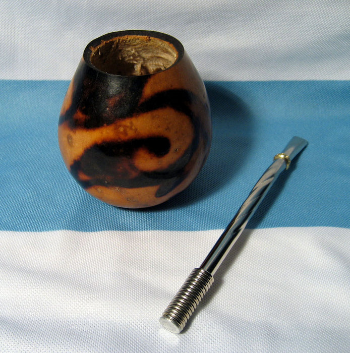 ARGENTINA MATE GOURD YERBA TEA WITH STRAW BOMBILLA HANDMADE HEALTHY DRINK 0041 !