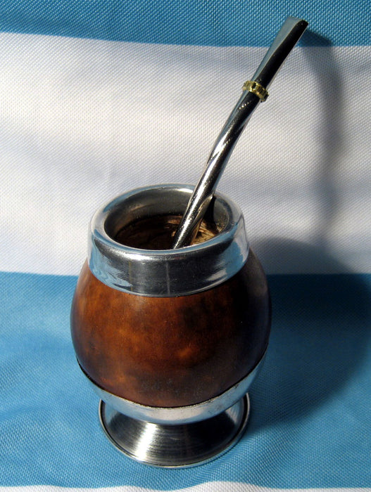 ARGENTINA MATE GOURD YERBA TEA WITH STRAW BOMBILLA HANDMADE ARTISAN DRINK 0048 !
