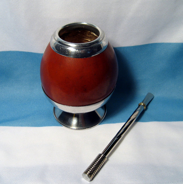 ARGENTINA MATE GOURD YERBA TEA WITH STRAW BOMBILLA KIT HEALTHY DRINK SET 0062