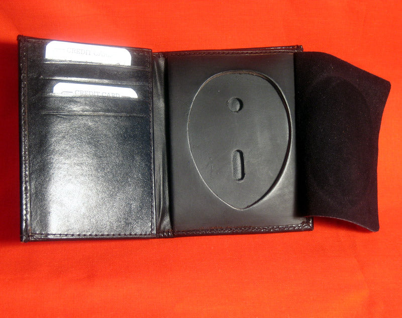 ID Badge Holder Real Leather Wallet Fire Investigator Shield Black Bifold Money