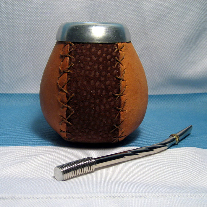 ARGENTINA MATE GOURD YERBA TEA CUP WITH STRAW BOMBILLA ARTISAN HANDMADE KIT 0143